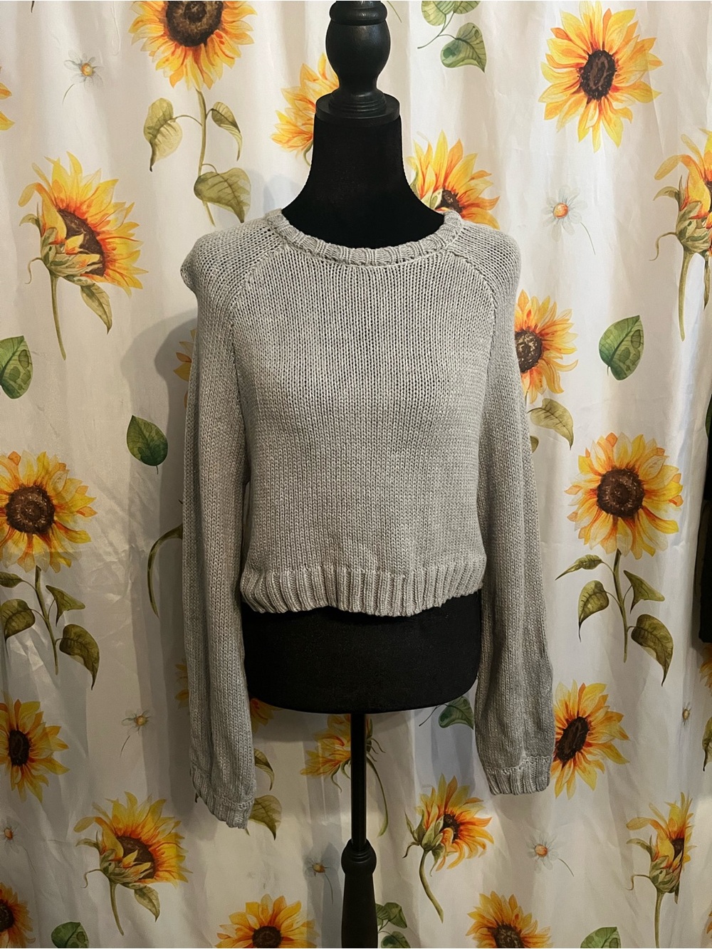RSQ Light Gray Cropped Crewneck Sweater